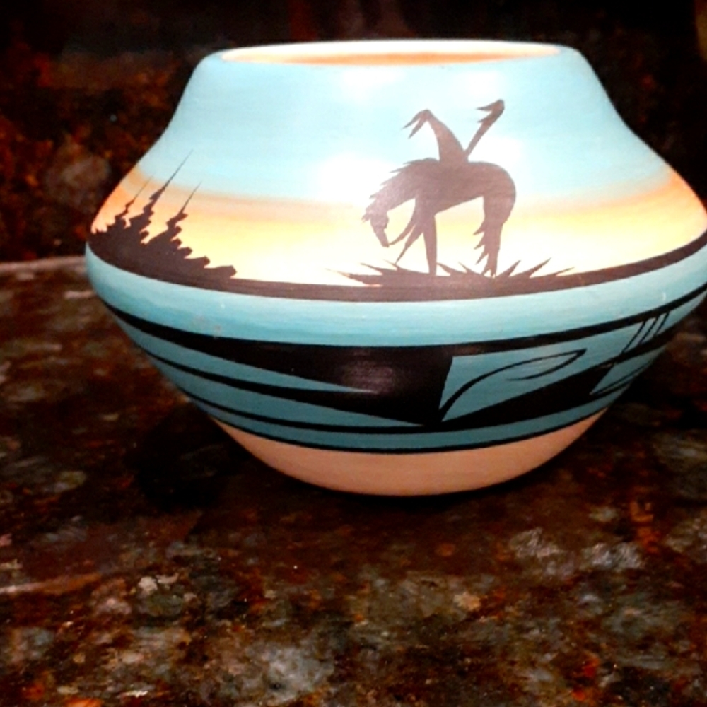 Navajo Pottery Vase Handcrafted, Signed Blkhorse 2.